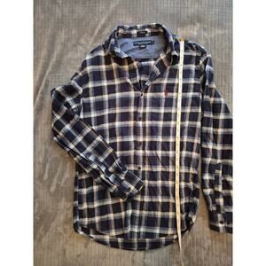 Ralph Lauren Mens Indigo Oxford Plaid Long Sleeve Button Down Shirt  Size Small